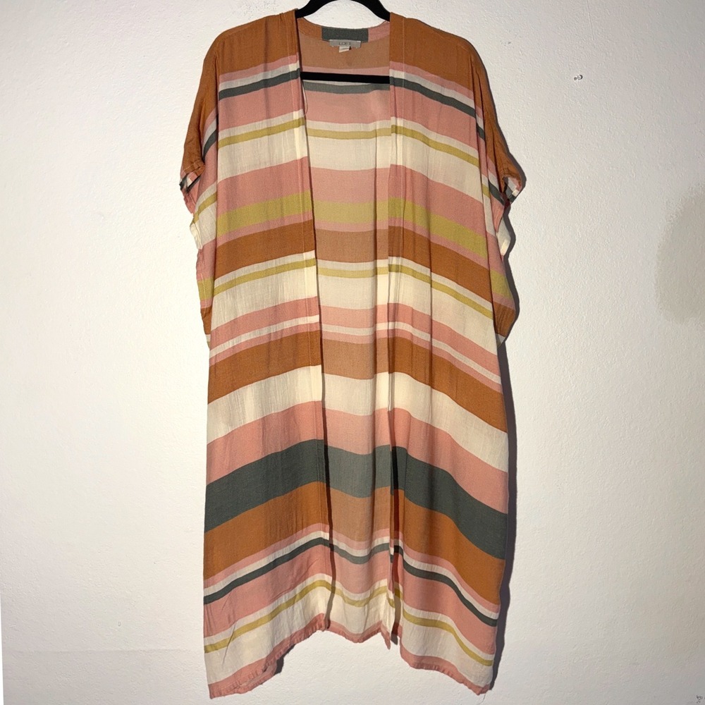 LOFT Multi Color Striped Kimono Wrap Open Front Cover Up XS/S